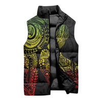 Aotearoa Moko Tribal Tattoo Sleeveless Puffer Jacket New Zealand Maori Penguin and Fantail Reggae Style
