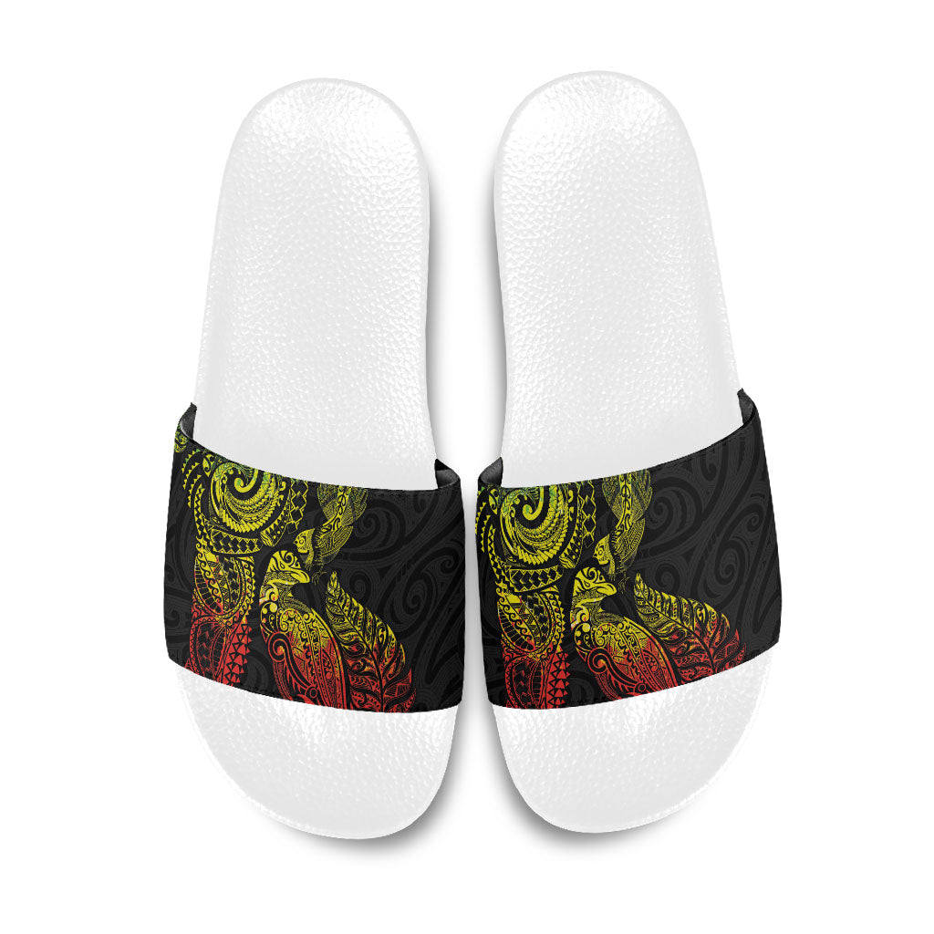 Aotearoa Moko Tribal Tattoo Slide Sandals New Zealand Maori Penguin and Fantail Reggae Style