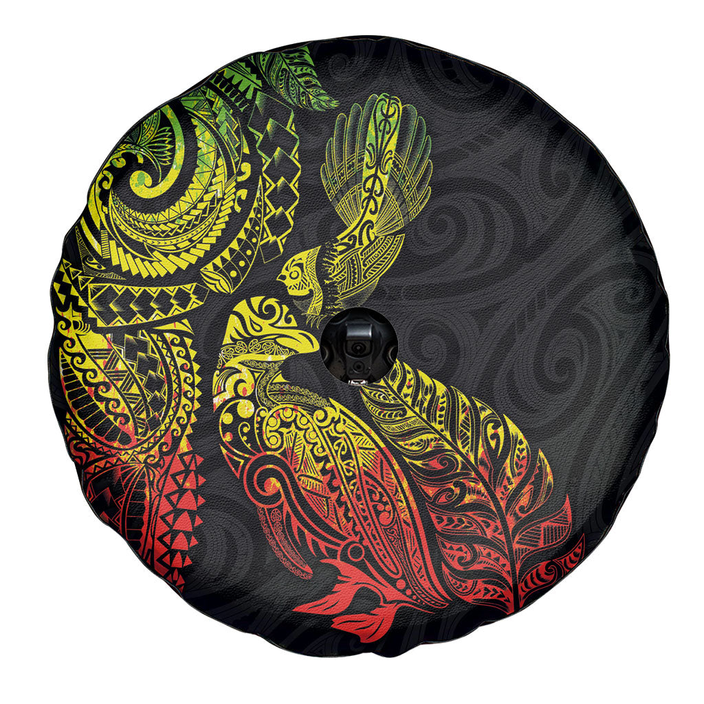Aotearoa Moko Tribal Tattoo Spare Tire Cover New Zealand Maori Penguin and Fantail Reggae Style
