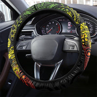 Aotearoa Moko Tribal Tattoo Steering Wheel Cover New Zealand Maori Penguin and Fantail Reggae Style
