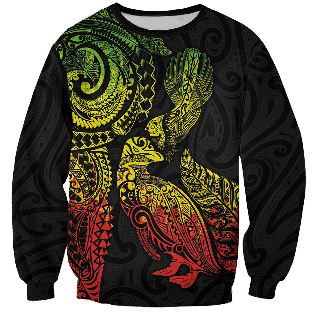 Aotearoa Moko Tribal Tattoo Sweatshirt New Zealand Maori Penguin and Fantail Reggae Style LT03 Unisex Multicolor - Polynesian Pride