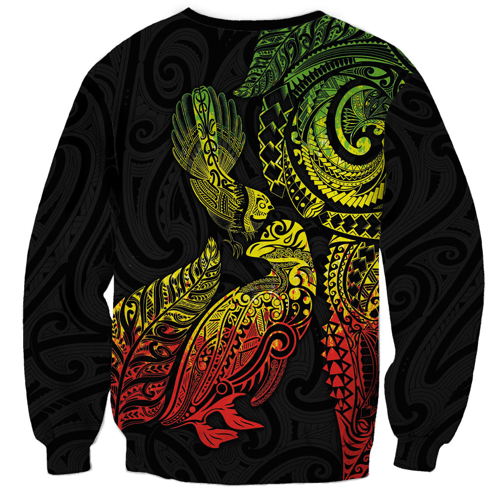 Aotearoa Moko Tribal Tattoo Sweatshirt New Zealand Maori Penguin and Fantail Reggae Style LT03 - Polynesian Pride