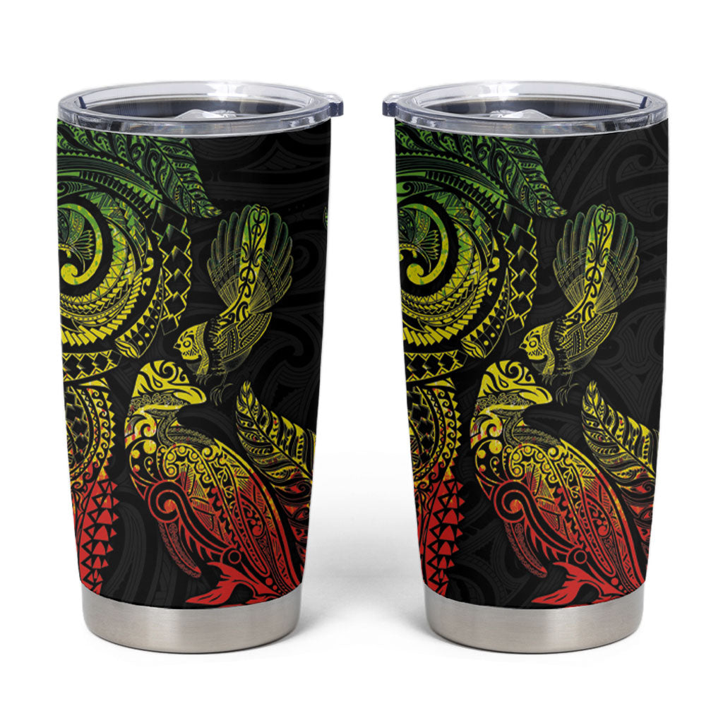 Aotearoa Moko Tribal Tattoo Tumbler Cup New Zealand Maori Penguin and Fantail Reggae Style