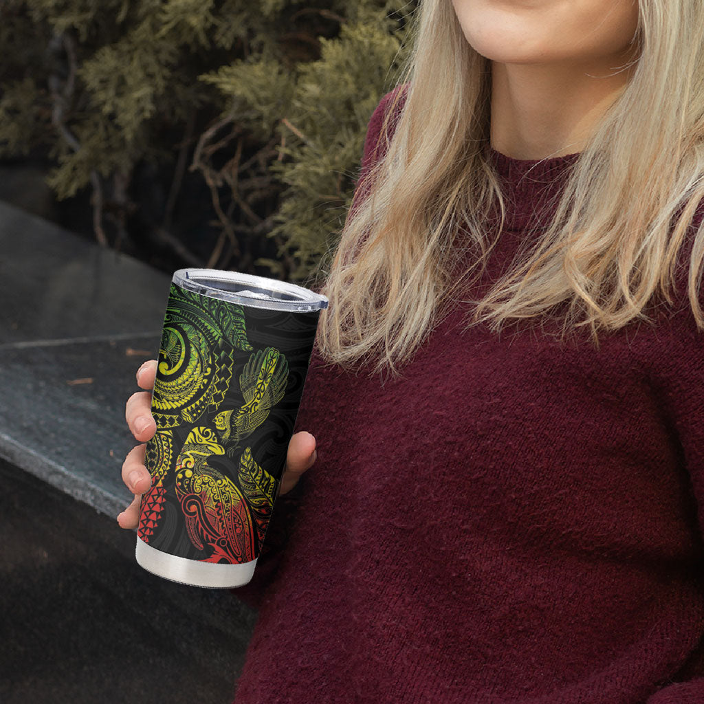 Aotearoa Moko Tribal Tattoo Tumbler Cup New Zealand Maori Penguin and Fantail Reggae Style
