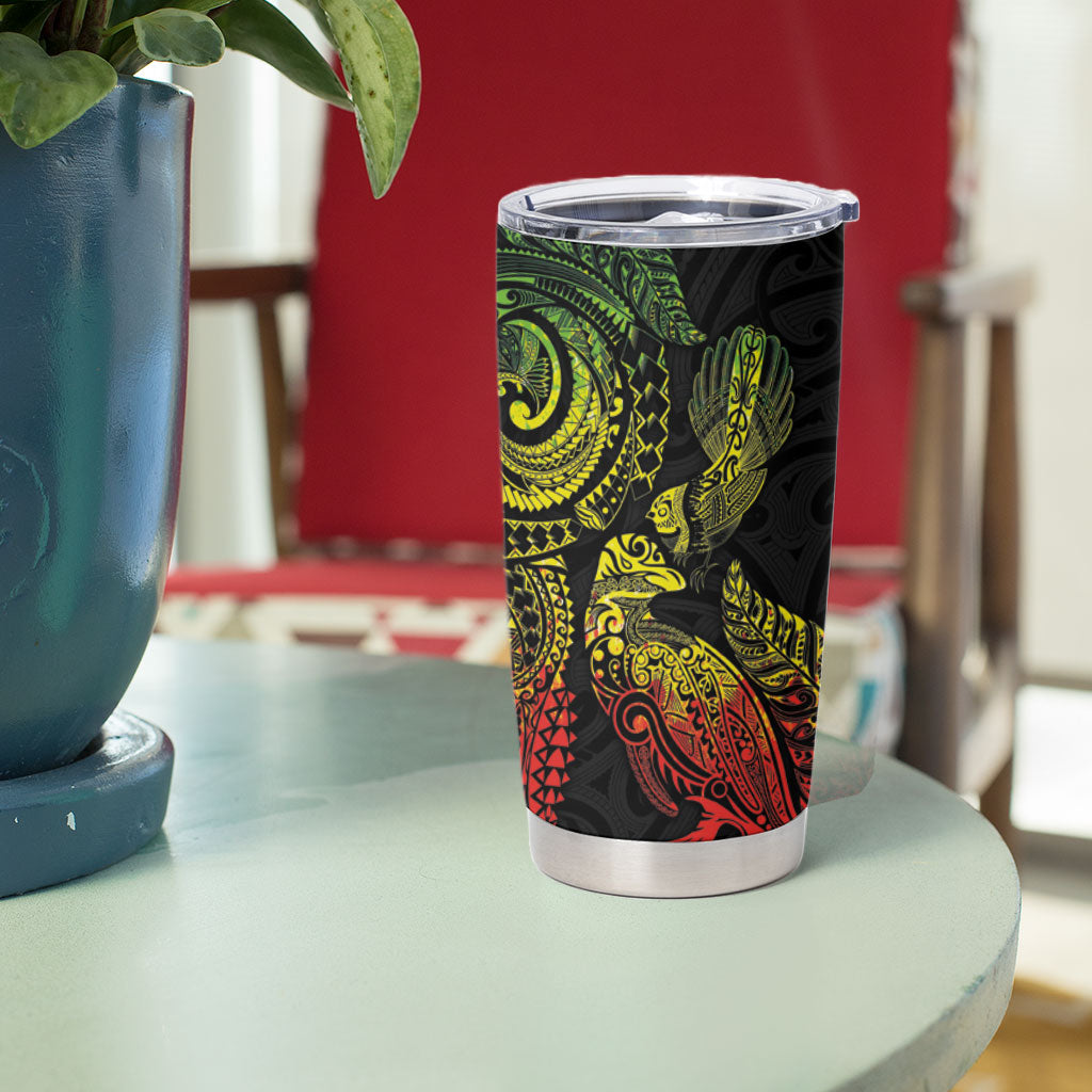 Aotearoa Moko Tribal Tattoo Tumbler Cup New Zealand Maori Penguin and Fantail Reggae Style