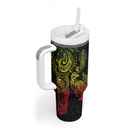 Aotearoa Moko Tribal Tattoo Tumbler With Handle New Zealand Maori Penguin and Fantail Reggae Style
