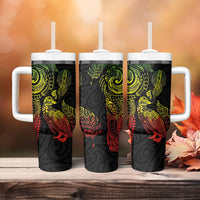 Aotearoa Moko Tribal Tattoo Tumbler With Handle New Zealand Maori Penguin and Fantail Reggae Style