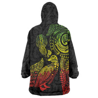 Aotearoa Moko Tribal Tattoo Wearable Blanket Hoodie New Zealand Maori Penguin and Fantail Reggae Style