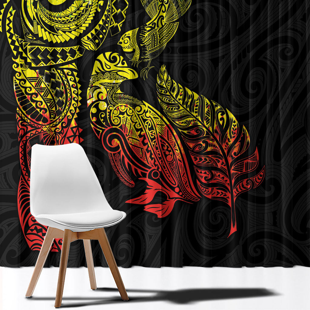 Aotearoa Moko Tribal Tattoo Window Curtain New Zealand Maori Penguin and Fantail Reggae Style