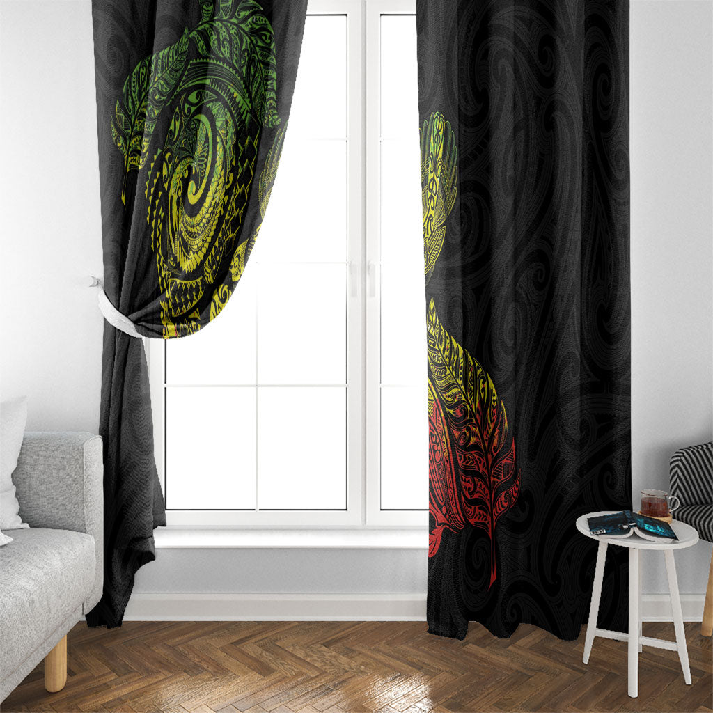 Aotearoa Moko Tribal Tattoo Window Curtain New Zealand Maori Penguin and Fantail Reggae Style