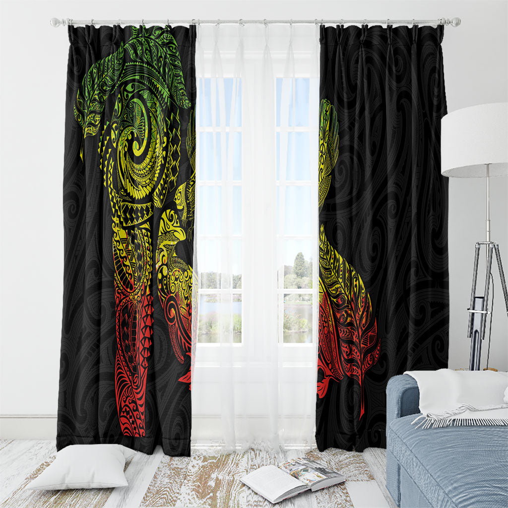 Aotearoa Moko Tribal Tattoo Window Curtain New Zealand Maori Penguin and Fantail Reggae Style