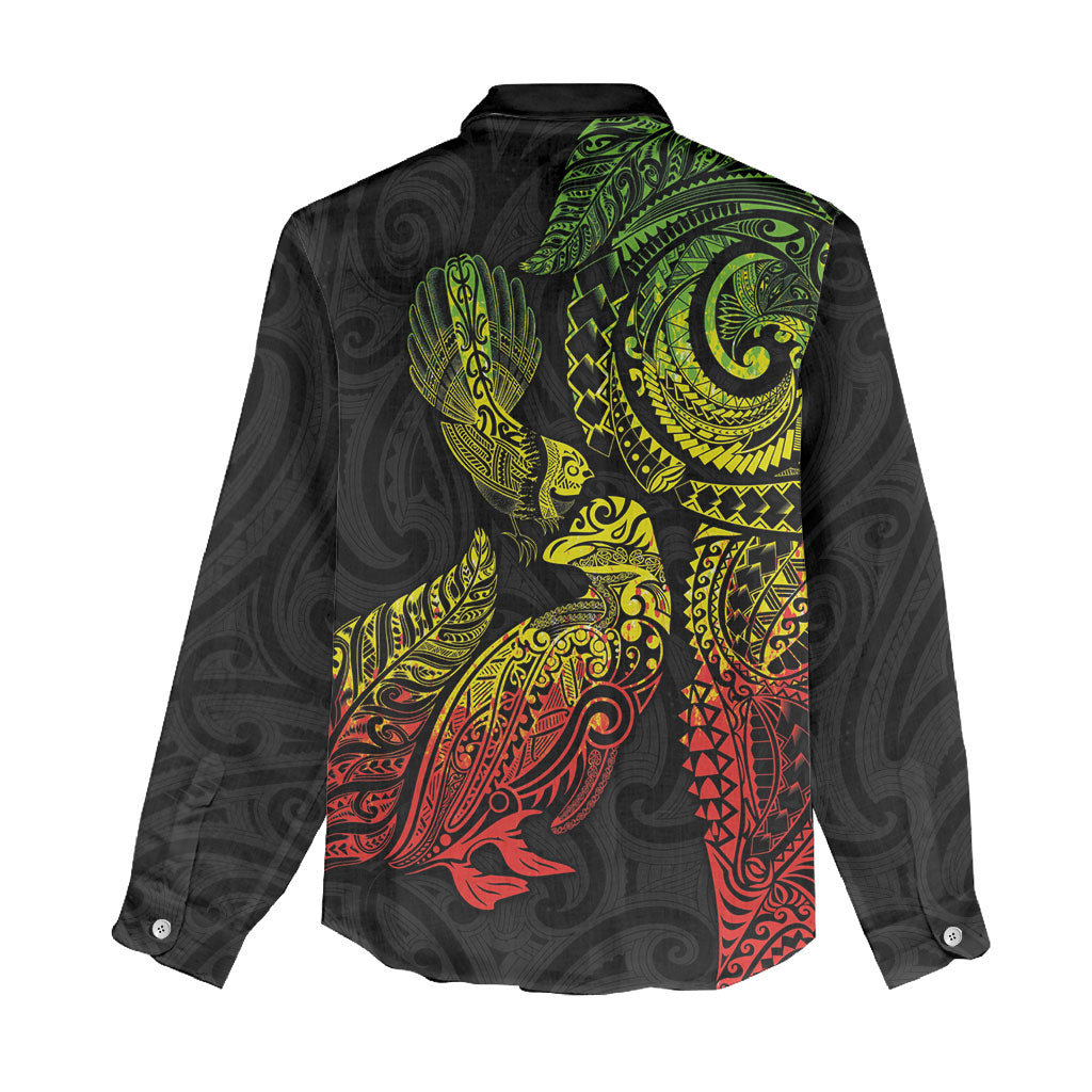Aotearoa Moko Tribal Tattoo Women Casual Shirt New Zealand Maori Penguin and Fantail Reggae Style