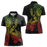 Aotearoa Moko Tribal Tattoo Women Polo Shirt New Zealand Maori Penguin and Fantail Reggae Style