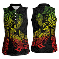 Aotearoa Moko Tribal Tattoo Women Sleeveless Polo Shirt New Zealand Maori Penguin and Fantail Reggae Style