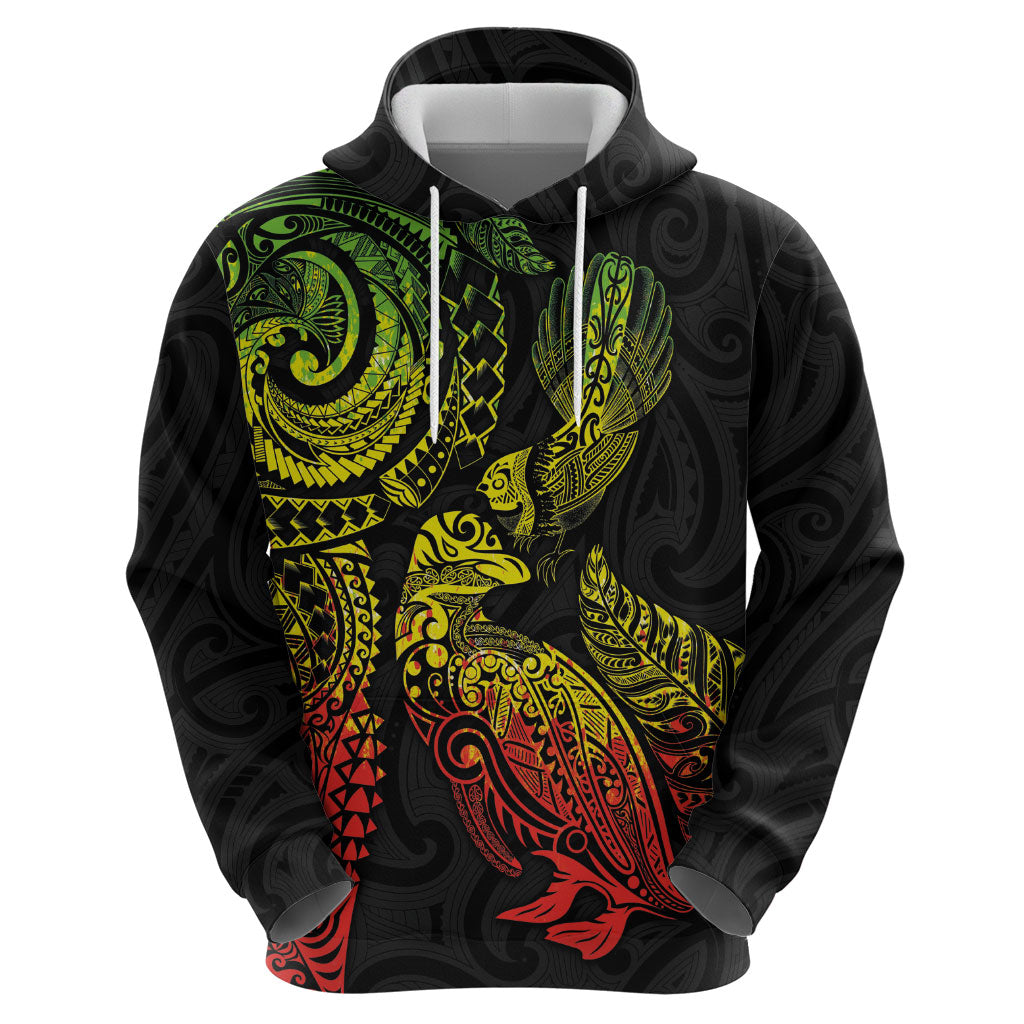 Aotearoa Moko Tribal Tattoo Zip Hoodie New Zealand Maori Penguin and Fantail Reggae Style