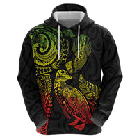 Aotearoa Moko Tribal Tattoo Zip Hoodie New Zealand Maori Penguin and Fantail Reggae Style