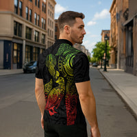 Aotearoa Moko Tribal Tattoo Zipper Polo Shirt New Zealand Maori Penguin and Fantail Reggae Style