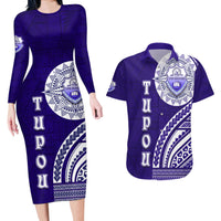 Tupou College Toloa Couples Matching Long Sleeve Bodycon Dress and Hawaiian Shirt Ngatu and Polynesian Pattern