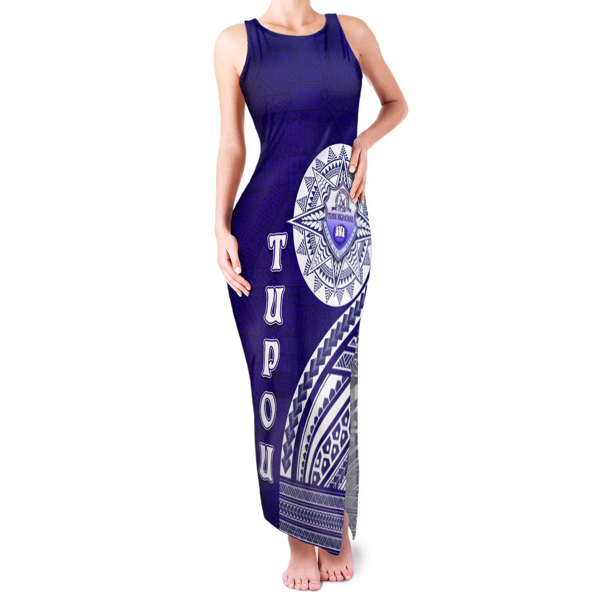 Tupou College Toloa Family Matching Tank Maxi Dress and Hawaiian Shirt Ngatu and Polynesian Pattern