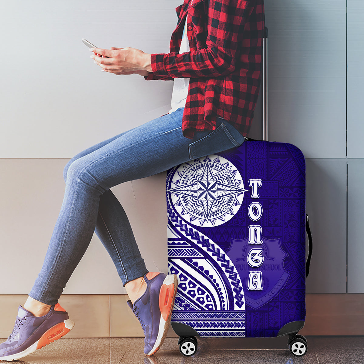 Tupou College Toloa Luggage Cover Ngatu and Polynesian Pattern