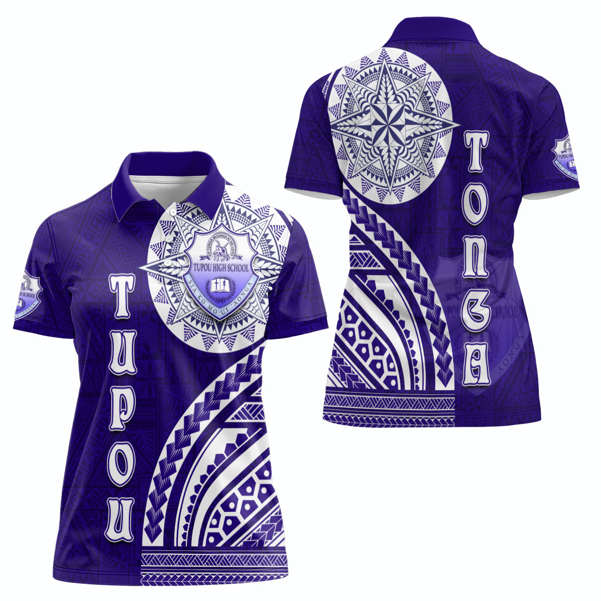 Tupou College Toloa Women Polo Shirt Ngatu and Polynesian Pattern