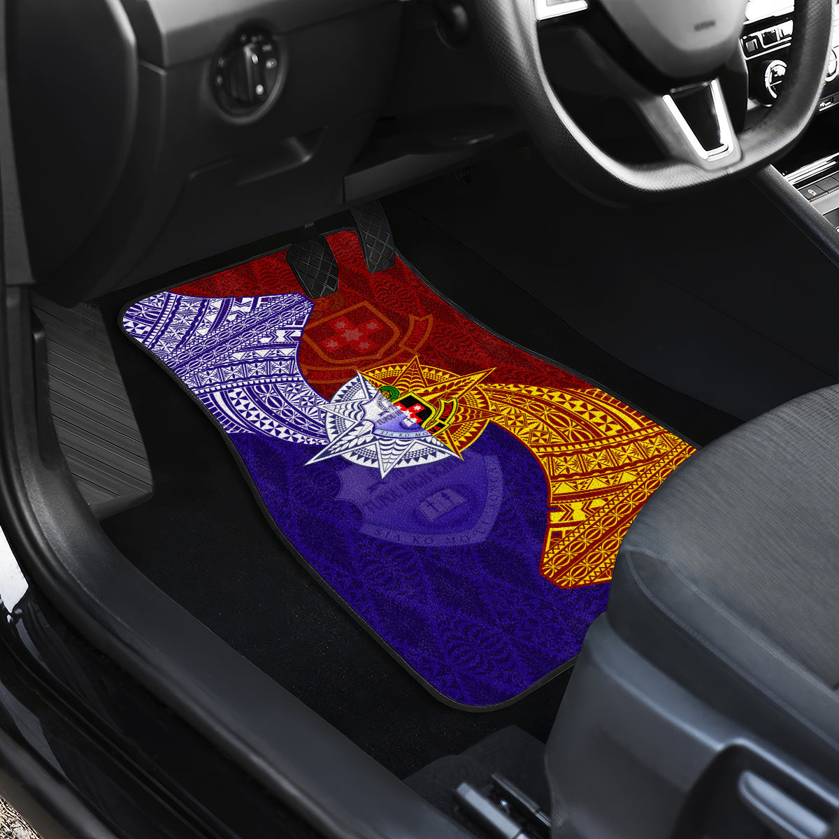 Kolisi Tonga Atele and Tupou College Toloa Car Mats Ngatu and Polynesian Spiral Pattern