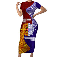 Kolisi Tonga Atele and Tupou College Toloa Family Matching Short Sleeve Bodycon Dress and Hawaiian Shirt Ngatu and Polynesian Spiral Pattern