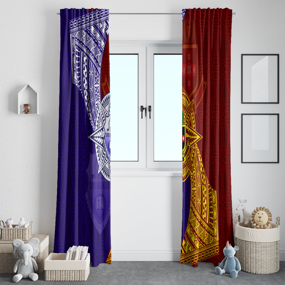 Kolisi Tonga Atele and Tupou College Toloa Window Curtain Ngatu and Polynesian Spiral Pattern