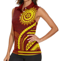 Tonga High School Women Sleeveless Polo Shirt Ngatu and Polynesian Pattern