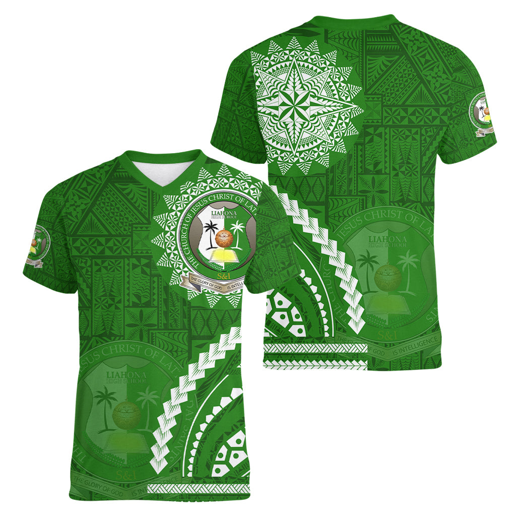 Liahona High School Women V-Neck T-Shirt Ngatu and Polynesian Pattern