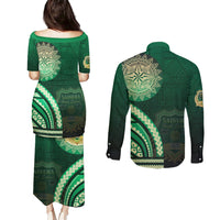 Saineha High School Couples Matching Puletasi and Long Sleeve Button Shirt Ngatu and Polynesian Pattern