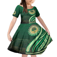 Saineha High School Kid Short Sleeve Dress Ngatu and Polynesian Pattern