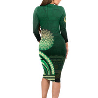Saineha High School Long Sleeve Bodycon Dress Ngatu and Polynesian Pattern