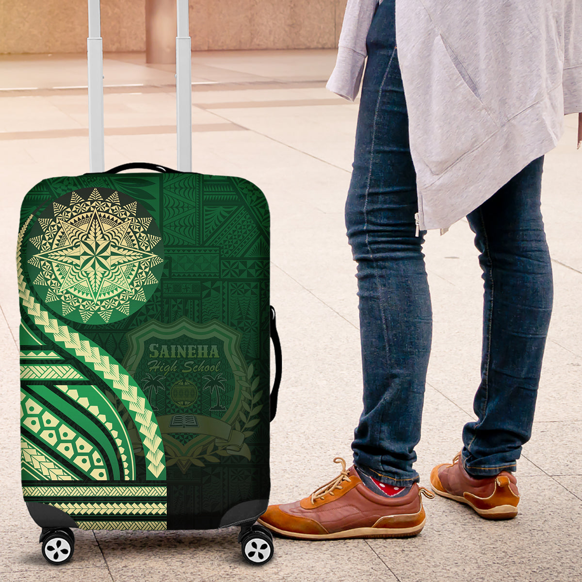 Saineha High School Luggage Cover Ngatu and Polynesian Pattern