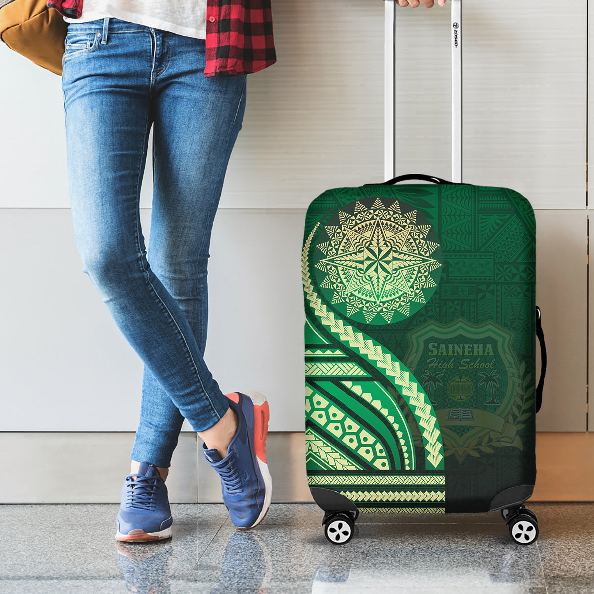 Saineha High School Luggage Cover Ngatu and Polynesian Pattern