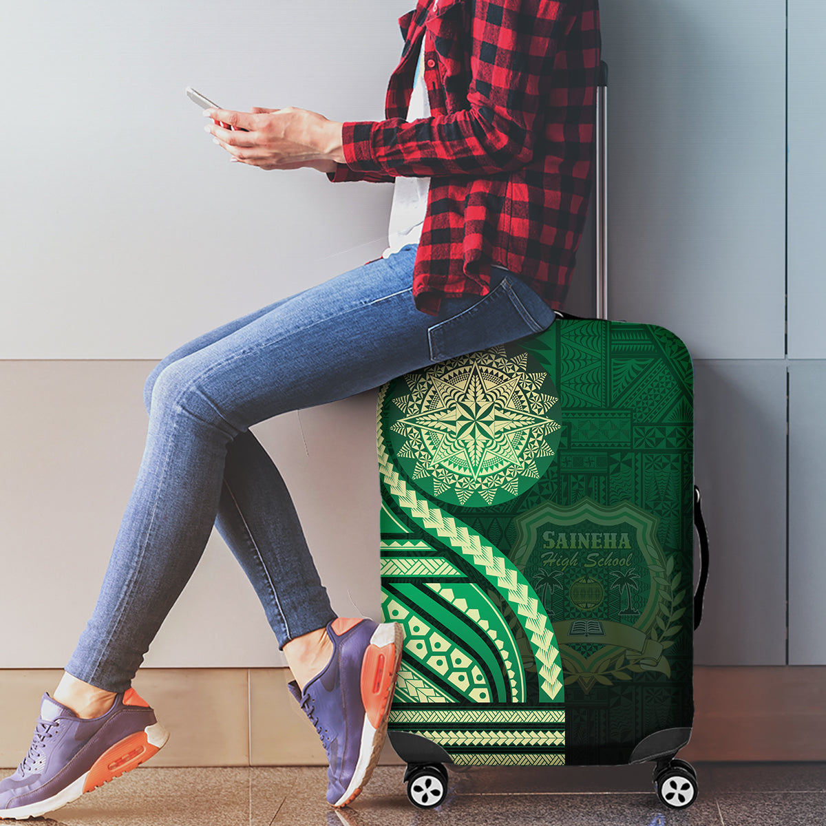 Saineha High School Luggage Cover Ngatu and Polynesian Pattern