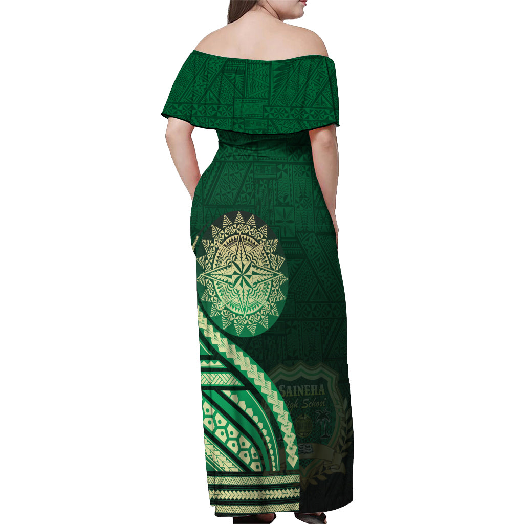 Saineha High School Off Shoulder Maxi Dress Ngatu and Polynesian Pattern