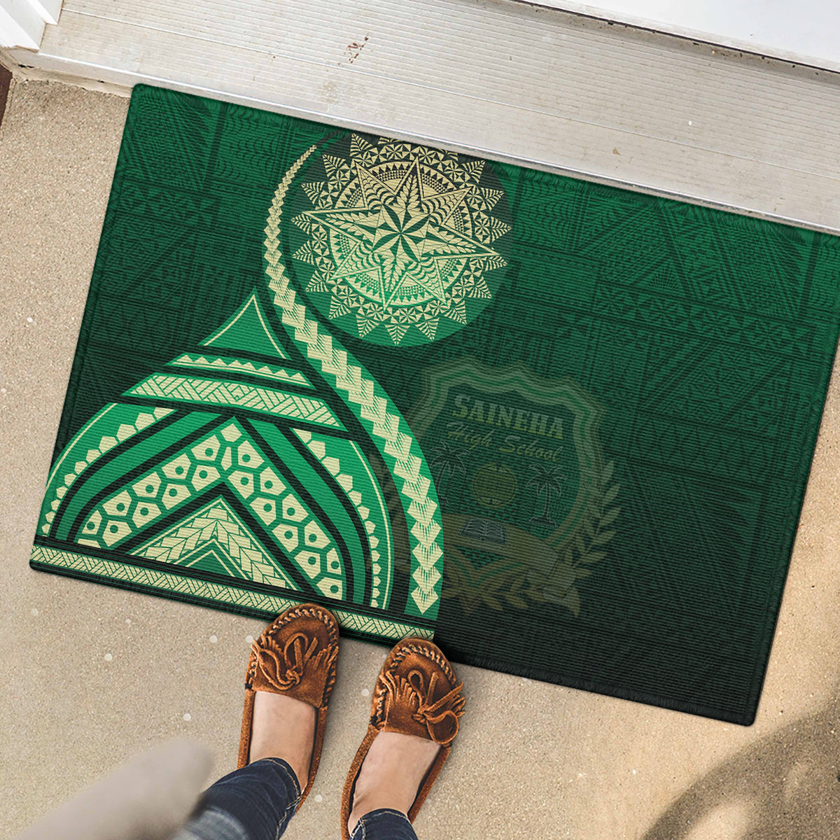 Saineha High School Rubber Doormat Ngatu and Polynesian Pattern
