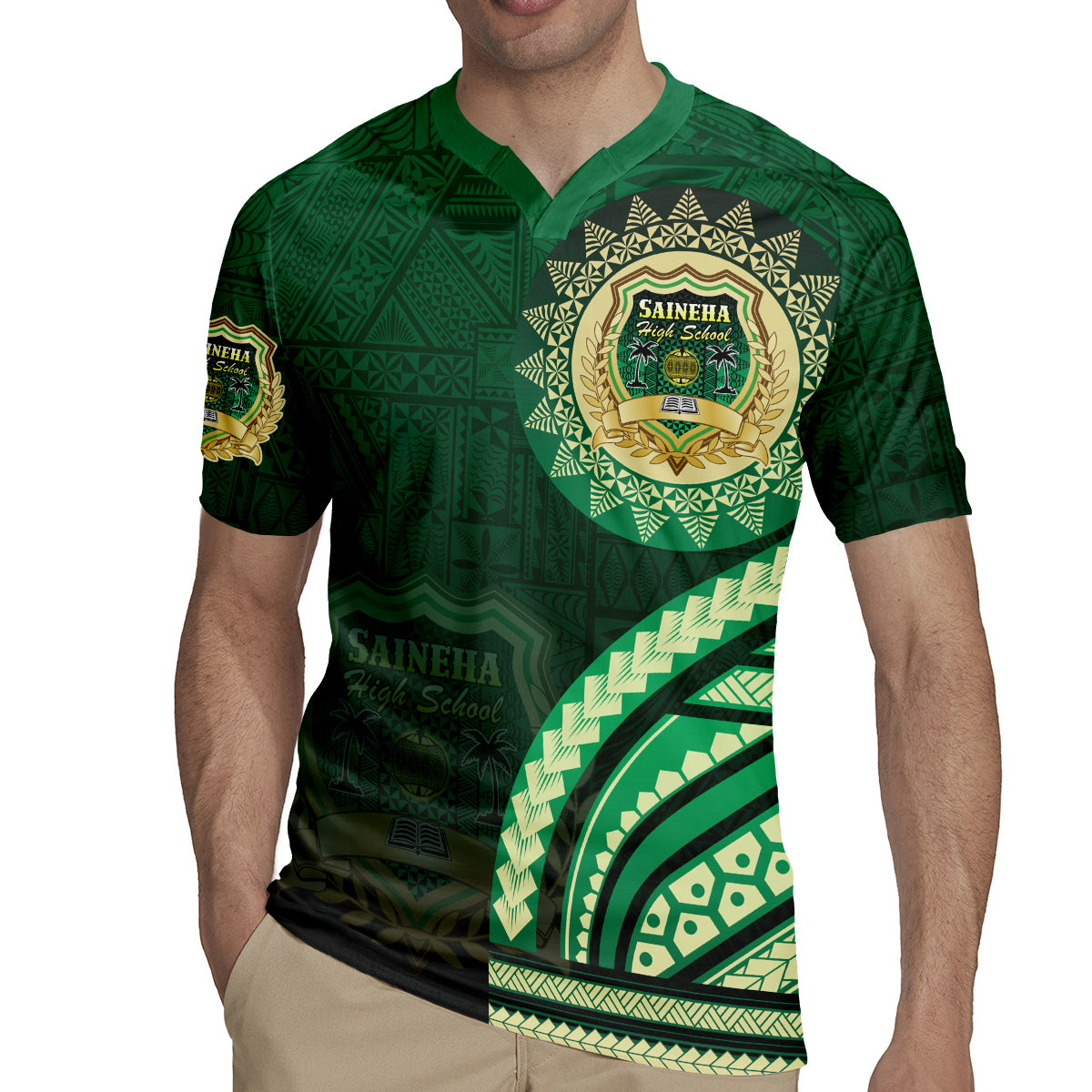 Saineha High School Rugby Jersey Ngatu and Polynesian Pattern