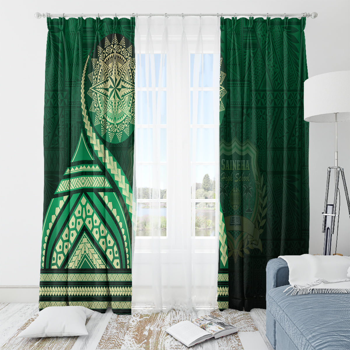 Saineha High School Window Curtain Ngatu and Polynesian Pattern