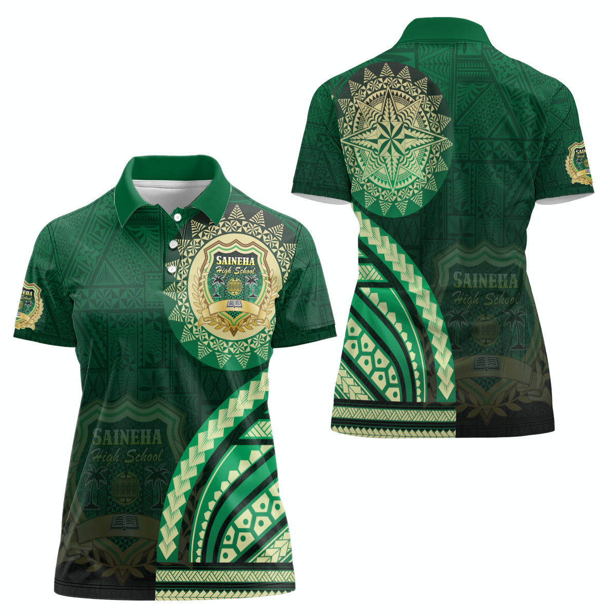 Saineha High School Women Polo Shirt Ngatu and Polynesian Pattern