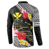 Aloha Hawaii Hibiscus and Plumeria Flowers Button Sweatshirt Kanaka Maoli Tattoo Polynesian Pattern