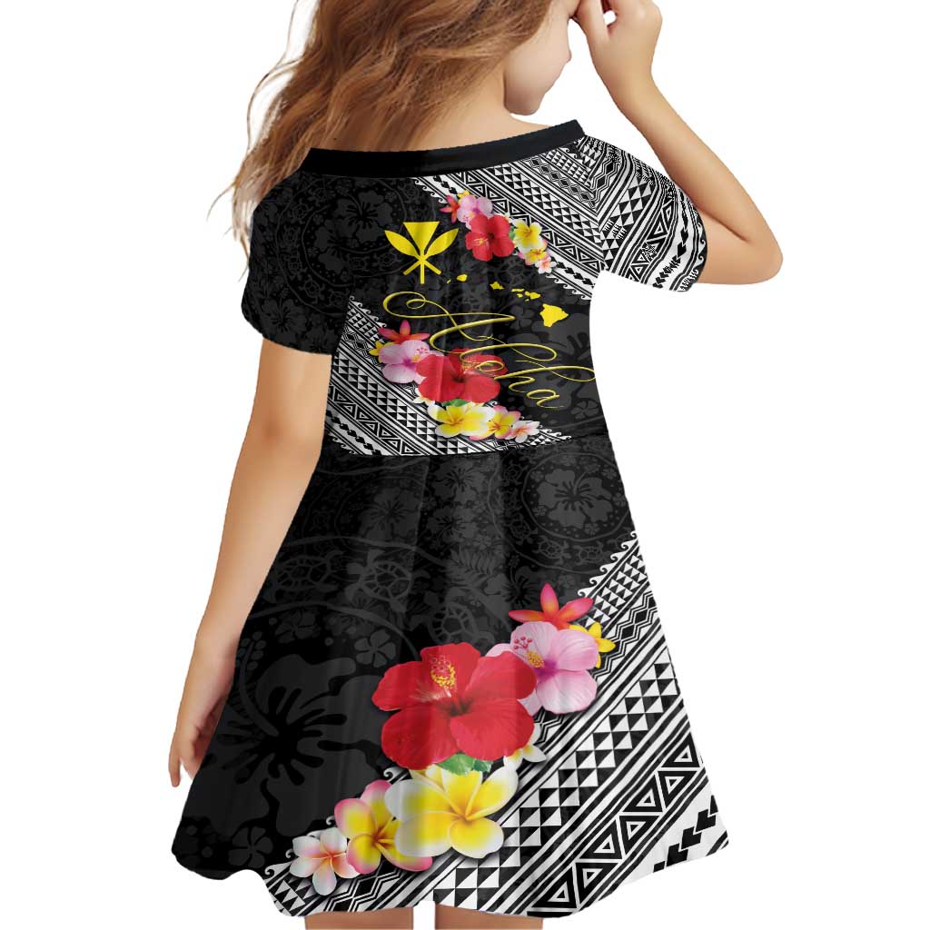 Aloha Hawaii Hibiscus and Plumeria Flowers Family Matching Long Sleeve Bodycon Dress and Hawaiian Shirt Kanaka Maoli Tattoo Polynesian Pattern