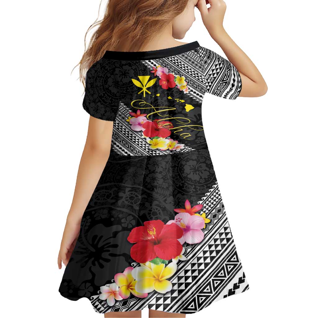 Aloha Hawaii Hibiscus and Plumeria Flowers Family Matching Short Sleeve Bodycon Dress and Hawaiian Shirt Kanaka Maoli Tattoo Polynesian Pattern