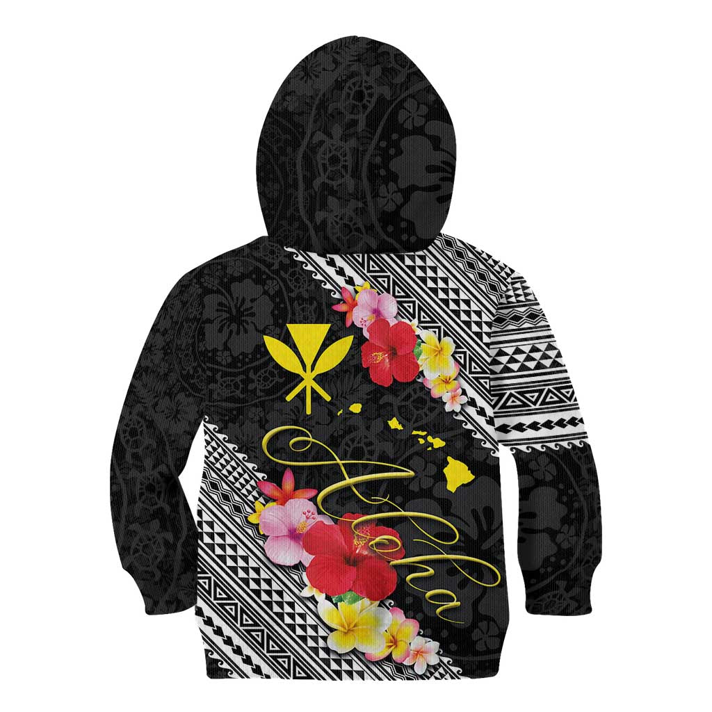 Aloha Hawaii Hibiscus and Plumeria Flowers Kid Hoodie Kanaka Maoli Tattoo Polynesian Pattern