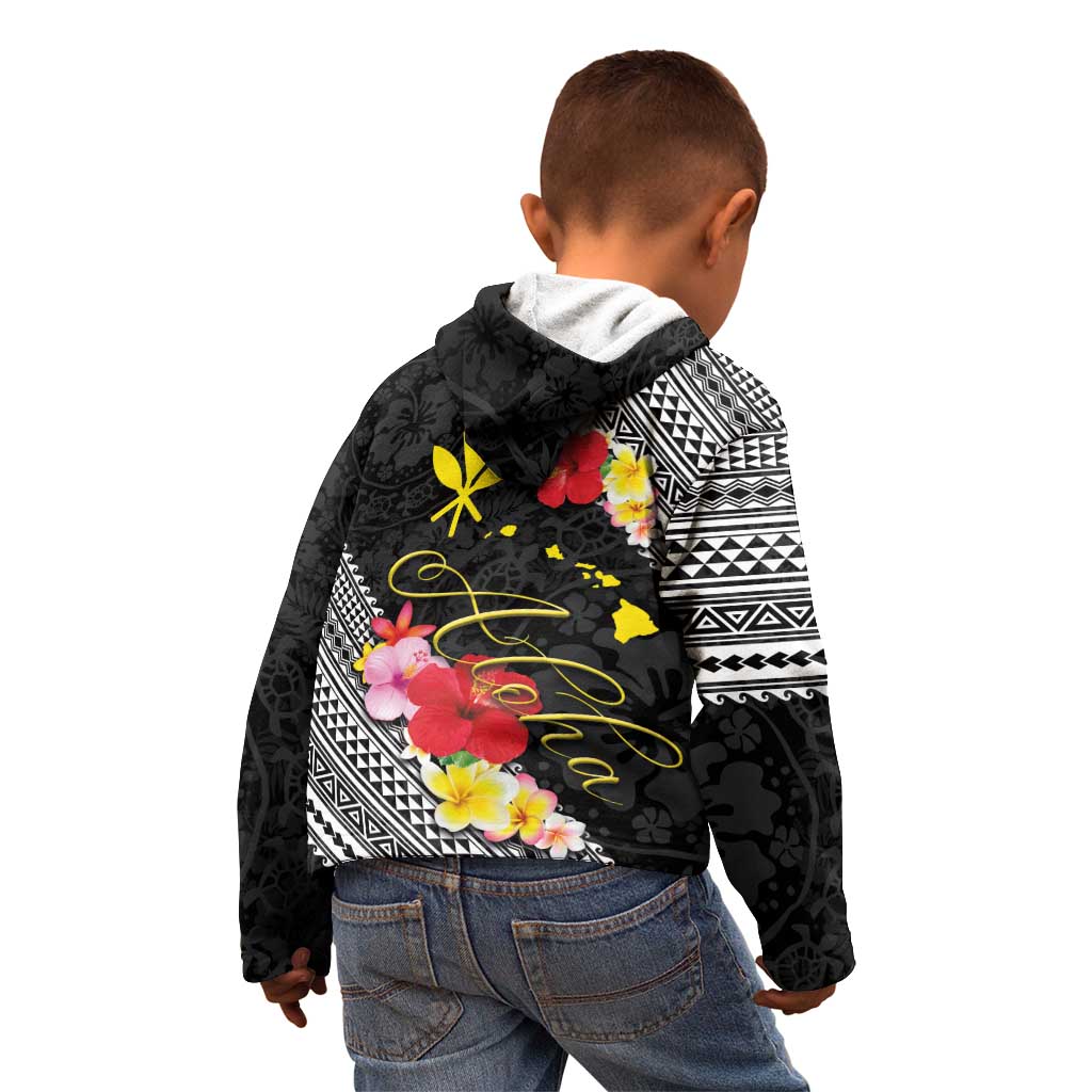Aloha Hawaii Hibiscus and Plumeria Flowers Kid Hoodie Kanaka Maoli Tattoo Polynesian Pattern