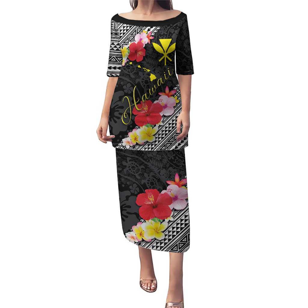 Aloha Hawaii Hibiscus and Plumeria Flowers Puletasi Kanaka Maoli Tattoo Polynesian Pattern