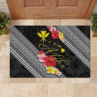 Aloha Hawaii Hibiscus and Plumeria Flowers Rubber Doormat Kanaka Maoli Tattoo Polynesian Pattern