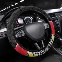 Aloha Hawaii Hibiscus and Plumeria Flowers Steering Wheel Cover Kanaka Maoli Tattoo Polynesian Pattern