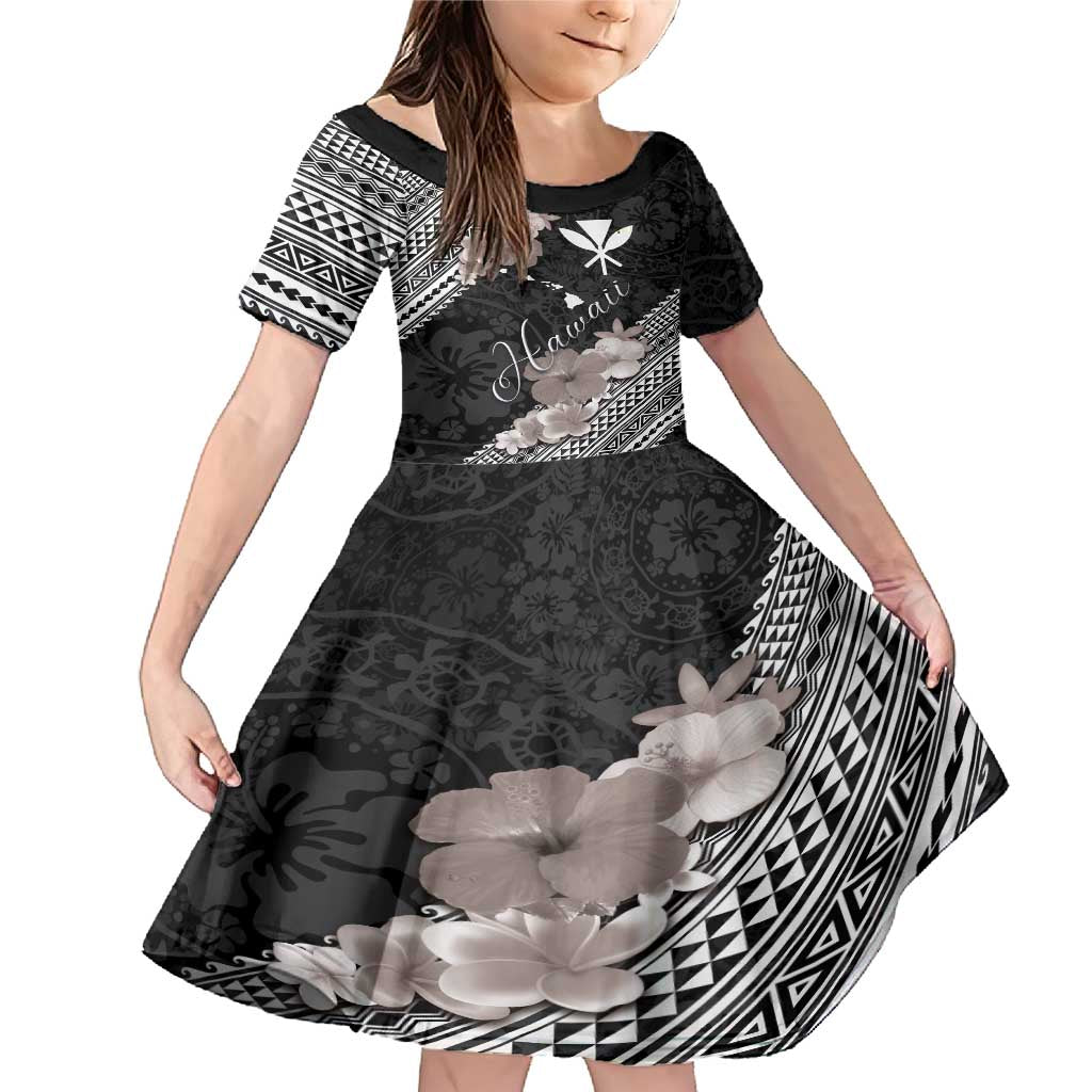 Aloha Hawaii Hibiscus and Plumeria Flowers Family Matching Mermaid Dress and Hawaiian Shirt Kanaka Maoli Tattoo Polynesian Pattern Gray Color